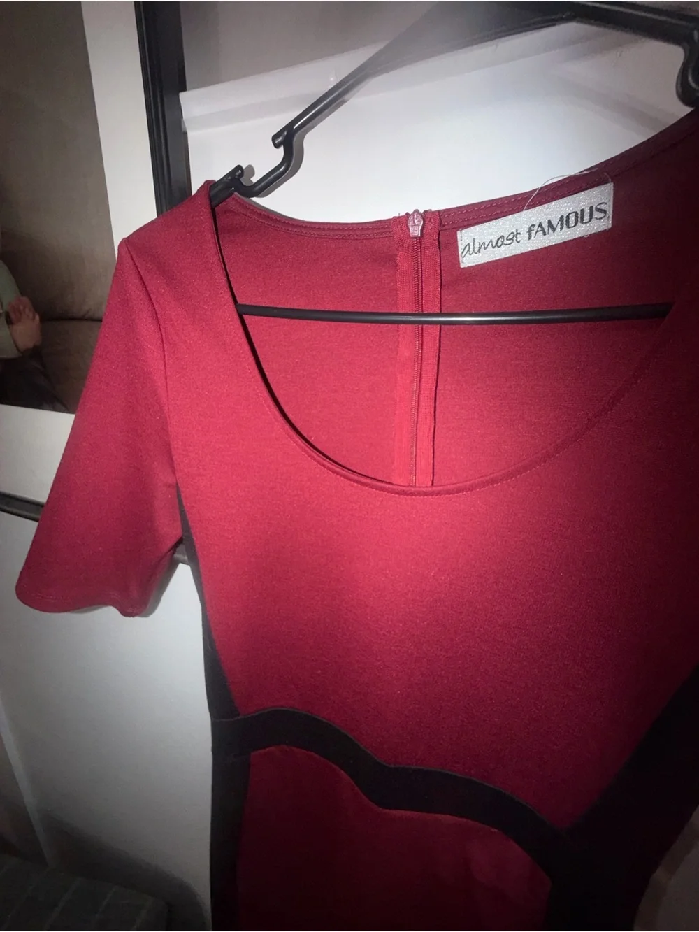 Almost Famous Burgundy and Black Panel Midi Dress